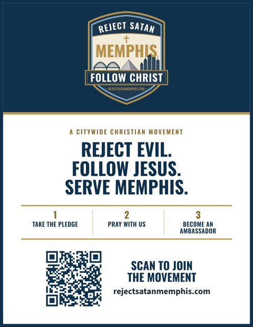 Quarter sheet – Reject Satan Memphis graphic, 4.25